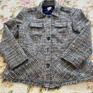Cute Chico’s Blue/Multicolor Short Tweed Jacket size 4R/Chico’s 0.